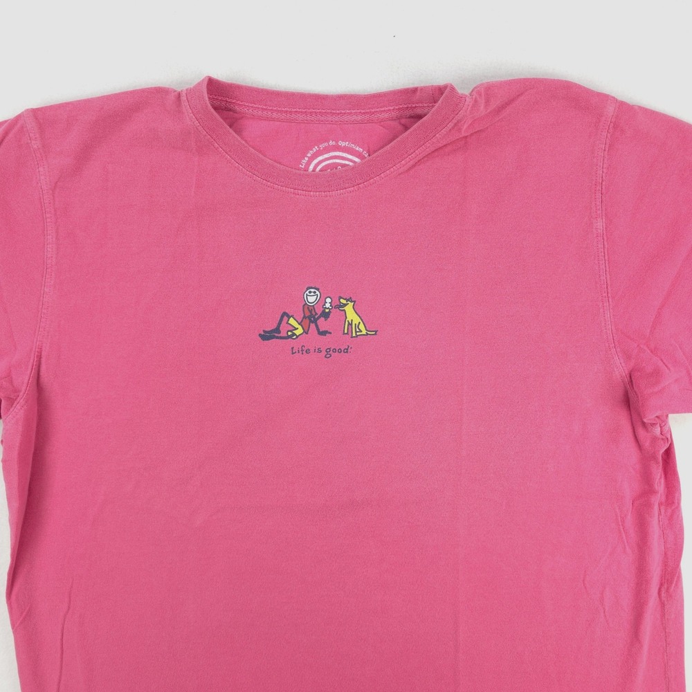 Life is Good Shirt Womens XL Pink Graphic Tee Dog Jake Casual Gorpcore